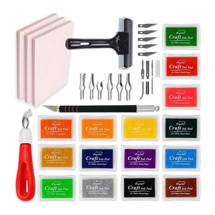 Stamp making kit with lots of colorful ink pads