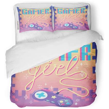 SanChic Retro Gamer Girl Decorative Bedding Set with 2 Pillow Cases