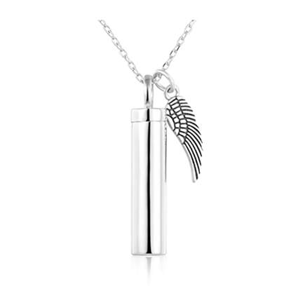 silver urn pendant with angel wing