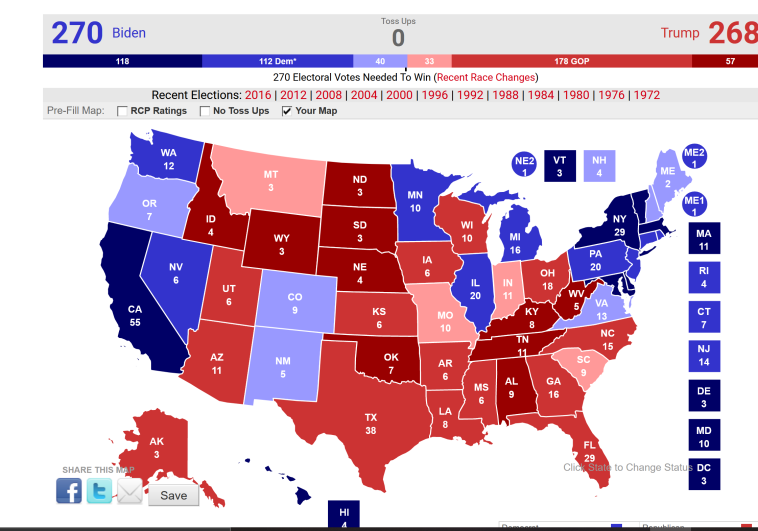 Trump vs. Biden Mapa del Colegio Electoral Predicciones
