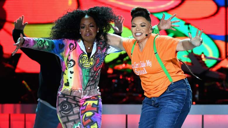 Tichina Arnold (L) and Tisha Campbell perform onstage during the 2018 Soul Train Awards, presented by BET