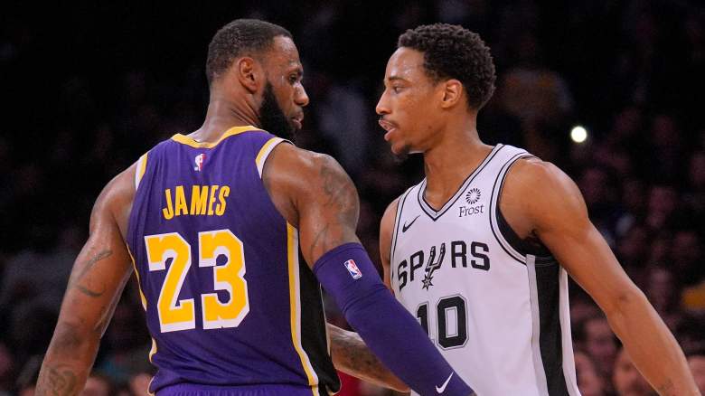 Lakers star LeBron James, at left, and DeMar DeRozan: future Lakers teammates?