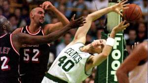 Dino Radja, right, of the Celtics.