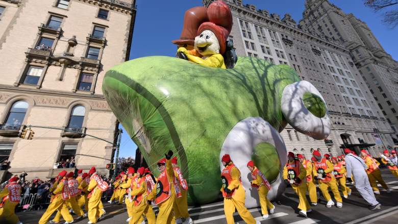 The Green Eggs and Ham balloon floats low down the parade route during the 93rd Annual Macy's Thanksgiving Day Parade on November 28, 2019