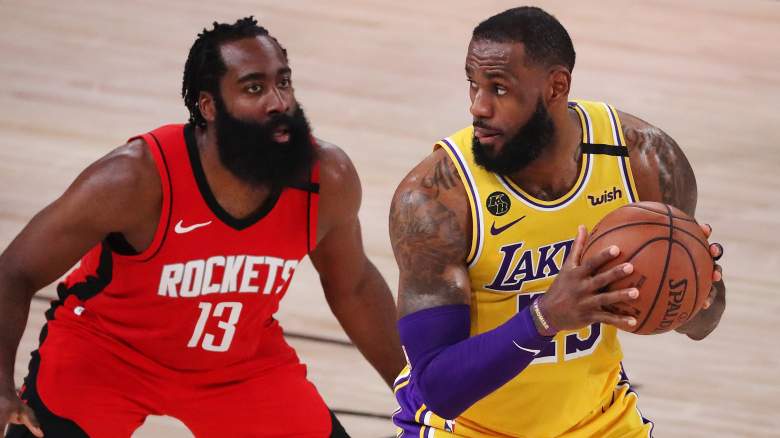 Could a big move by the Rockets' James Harden (left) upset the Lakers and LeBron James (right)?