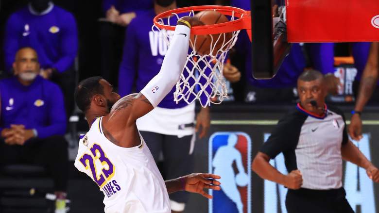 Lakers forward LeBron James dunks.
