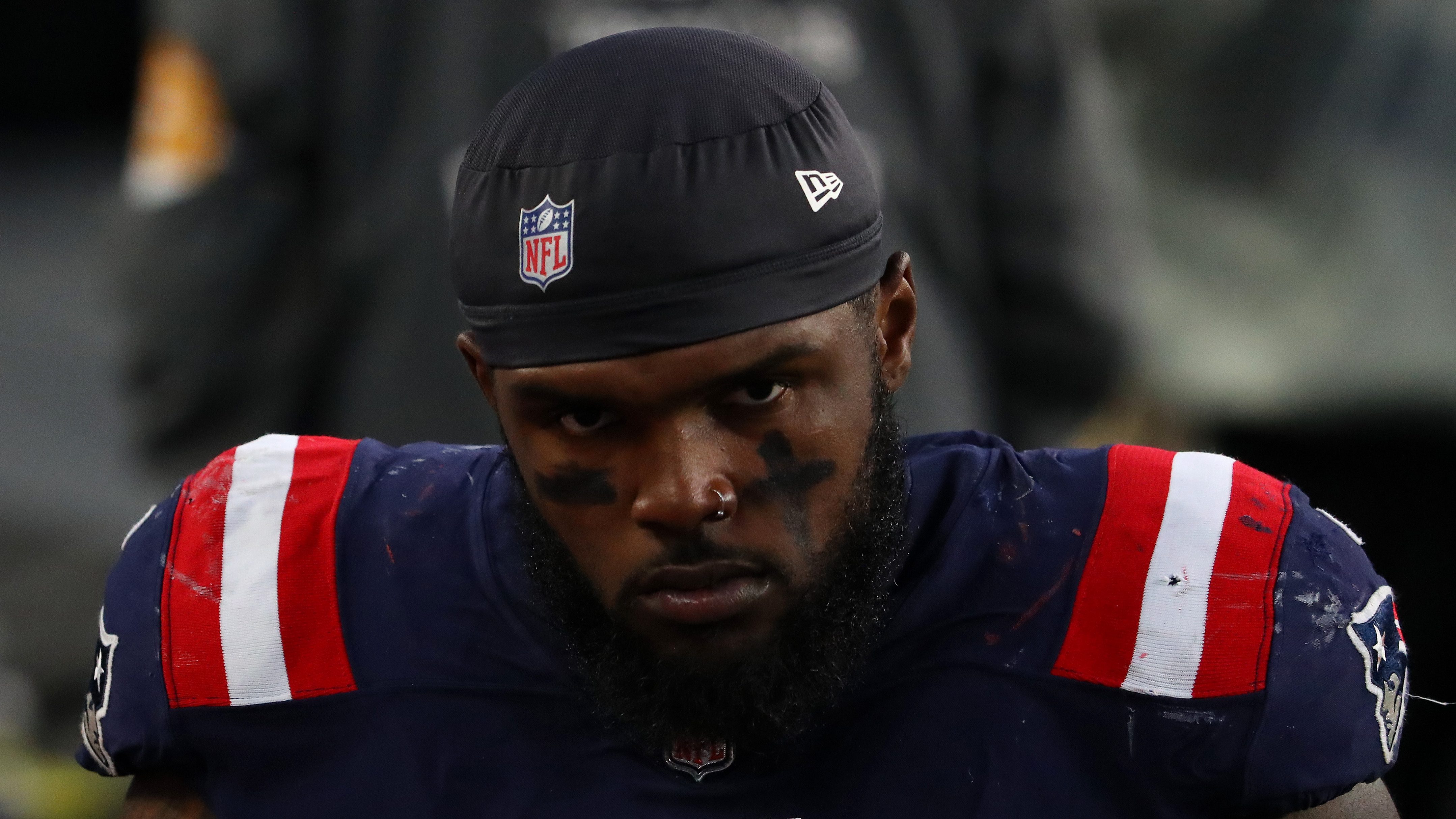 New England Patriots middle linebacker Ja'Whaun Bentley, bottom