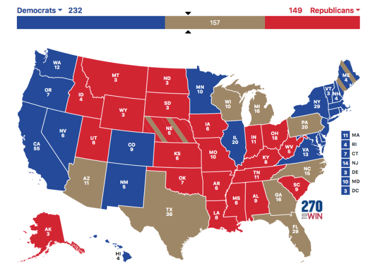 Electoral College Map too close to call