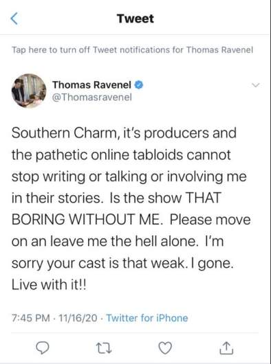 Thomas Ravenel Slams Bravo In Latest Twitter Rant