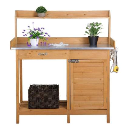 wooden potting bench