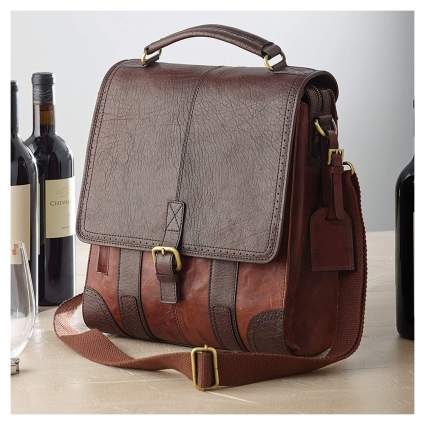 3-Bottle Leather BYO Wine Bag by Wine Enthusiast