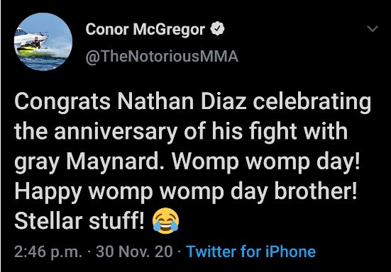 Conor McGregor trolls Nate Diaz