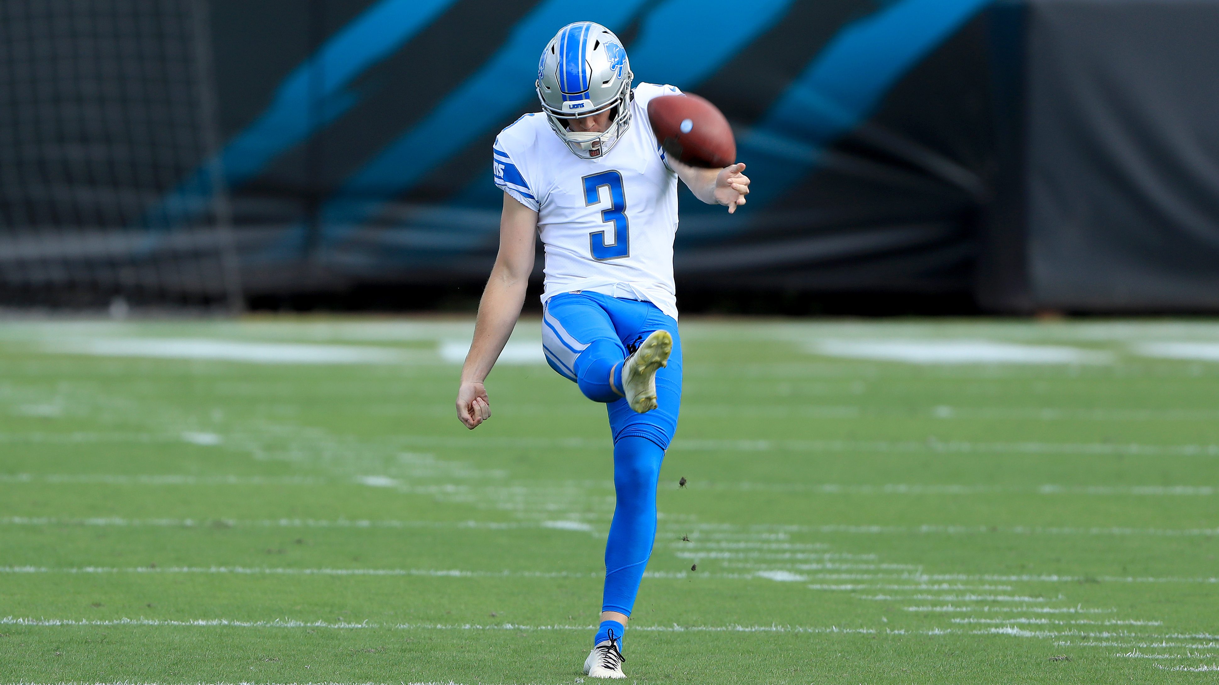 Detroit Lions punter Jack Fox (3) in action against the San