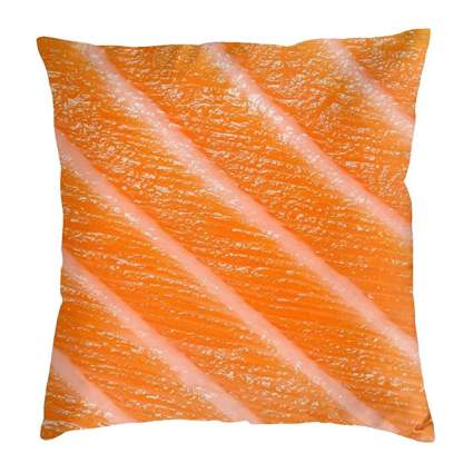 Realistic sashimi salmon square throw pillow