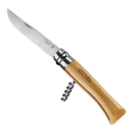 Opinel No. 10 Stainless Steel Corkscrew Wine and Cheese Folding Knife