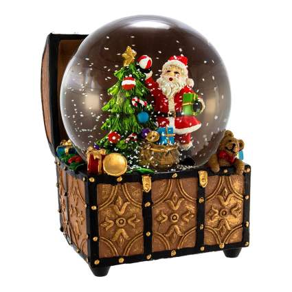 santa treasure chest snow globe