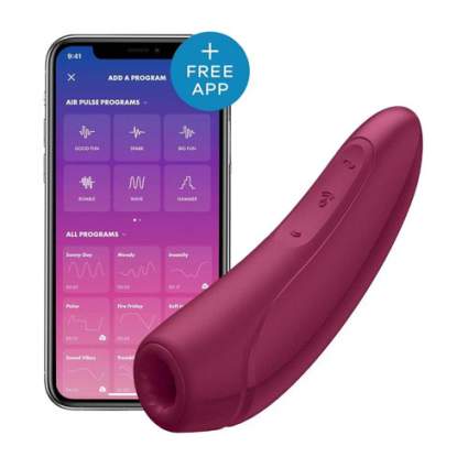 dark red curved air technology toy with smartphone