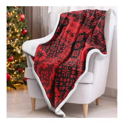 Red and white christmas throw blanket