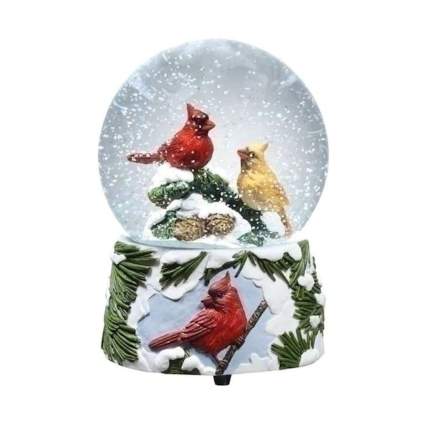 cardinal pair snow globe