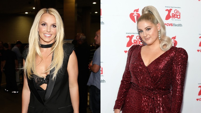 Britney Spears and Meghan Trainor at red carpet events.