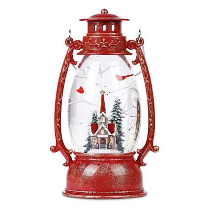 red lantern snow globe