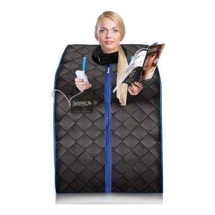 woman in a zip up personal sauna