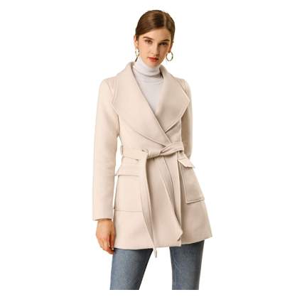 cream shawl collar wrap coat