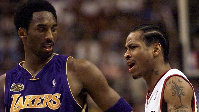 Lakers star Kobe Bryant, with Allen Iverson, whom the Sixers picked No. 1 in 1996