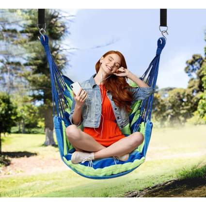 young woman in chair hammock