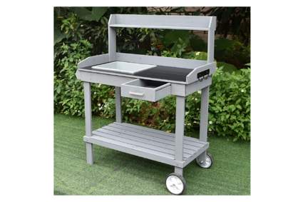 rolling wood potting bench