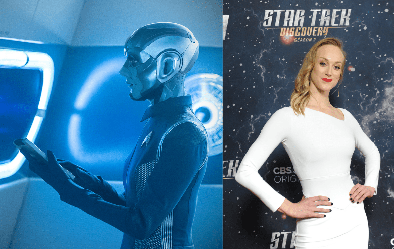 Hannah Cheesman as Airiam in Star Trek: Discovery and on the red carpet