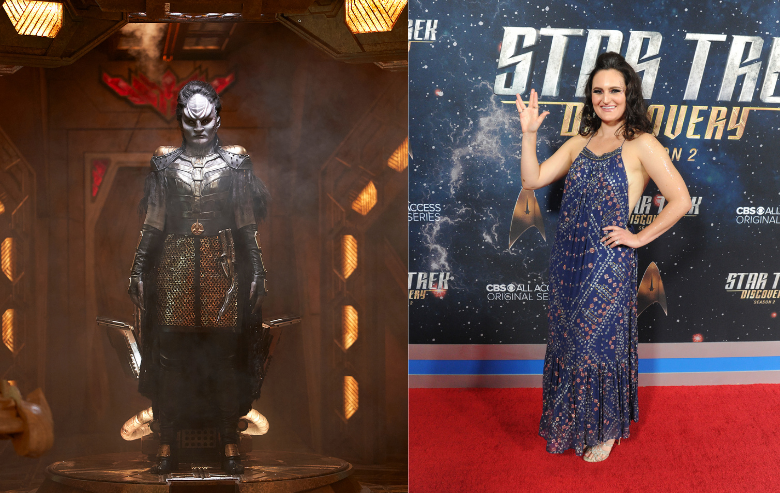 Mary Chieffo as L'Rell in Star Trek Discovery and on the red carpet