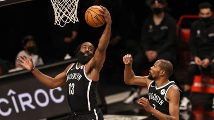 Kevin Durant & Nets Bench Go Wild for This James Harden Rebound [WATCH]