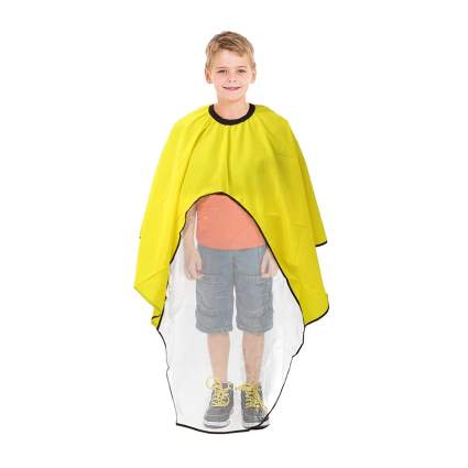 Yellow kid's haircutting cape with clear window