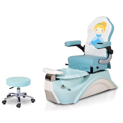 Light blue little kid's pedicure throne chair with stool