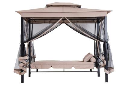 Outsunny 3-Person Outdoor Daybed Gazebo Swing with Canopy and Mesh Walls