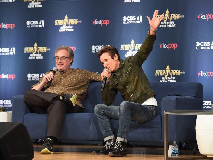 ohn Billingsley (L) and Dominic Keating from Star Trek: Enterprise take part in a panel discussion during Star Trek: Mission New York at Javits Center on September 2, 2016