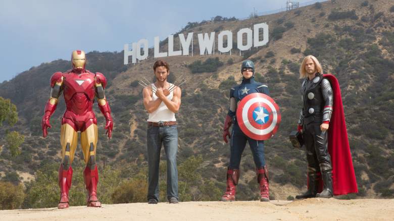 Marvel Super Heroes Pose With Hollywood Sign