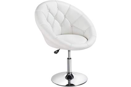 white tufted round hydraulic salon chair