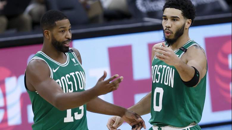 Tristan Thompson, left, and Jayson Tatum of the Celtics