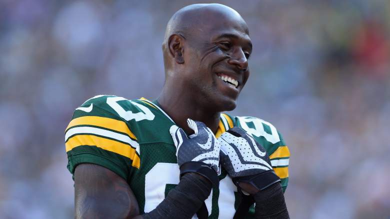 Green Bay Packers' Donald Driver celebrates his reception, to