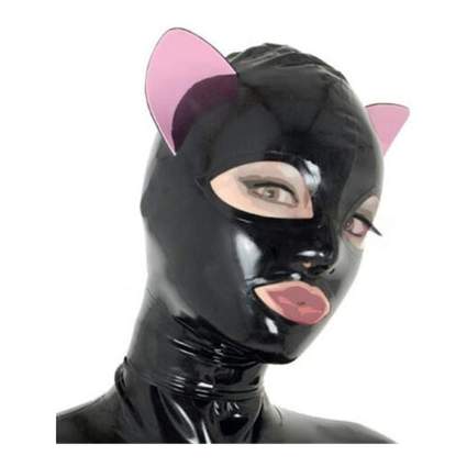 black latex catwoman kinky head mask with pink ears