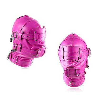 Pink leather full head mask with locks