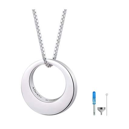 Silver circle ashes urn necklace