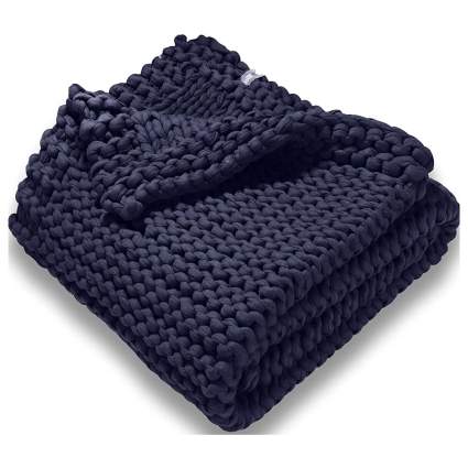 Dark blue knitted blanket