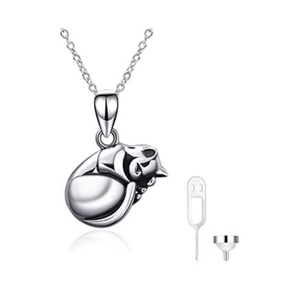 sterling silver cat urn necklace