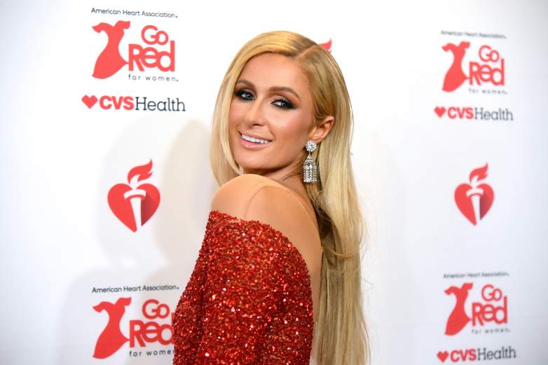 Paris Hilton wearing a red dress.