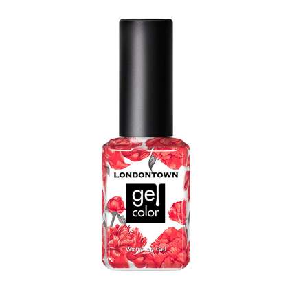 Nail polish bottle with red floral pattern