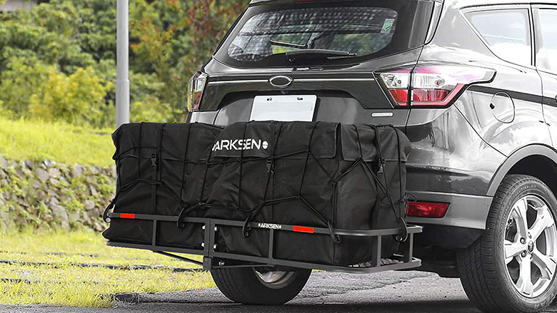 STKUSA Stark Hitch Cargo Carrier with Basket Capacity 500 Lbs 2 Receivers Collapsible Hitch Mounted Storage Camping Roadtrip Black 
