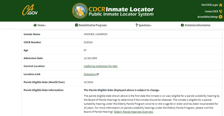 cameron hooker inmate record